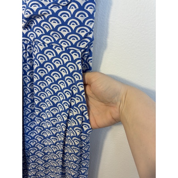 Boden Lola Jersey Dress Sz 6R Blue And White Knee Length Pockets Beach - Picture 5 of 10